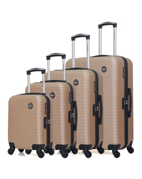 4 Valises 4 roues simples London- M 46/55/65/75 cm dorées