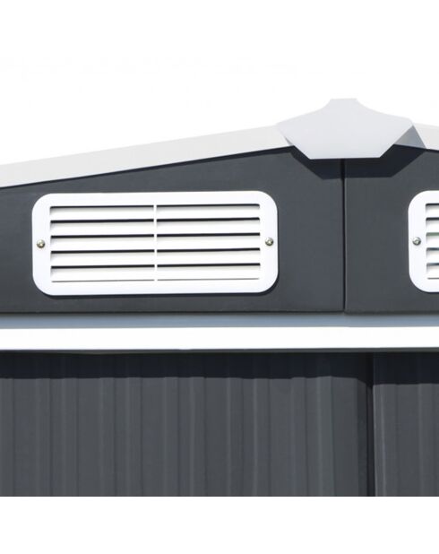 Abri de jardin Tulum avec base gris/blanc - 196.5x246.5x178 cm