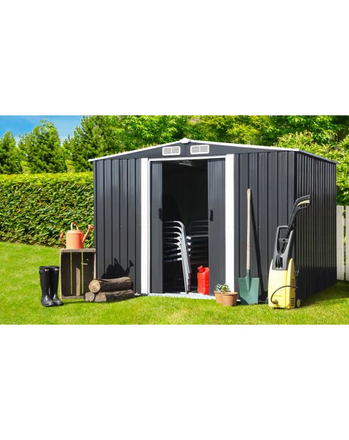 Abri de jardin Tulum avec base gris/blanc - 196.5x246.5x178 cm