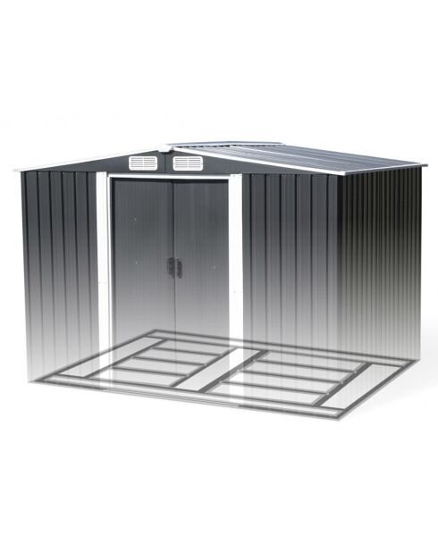 Abri de jardin Tulum avec base gris/blanc - 196.5x246.5x178 cm