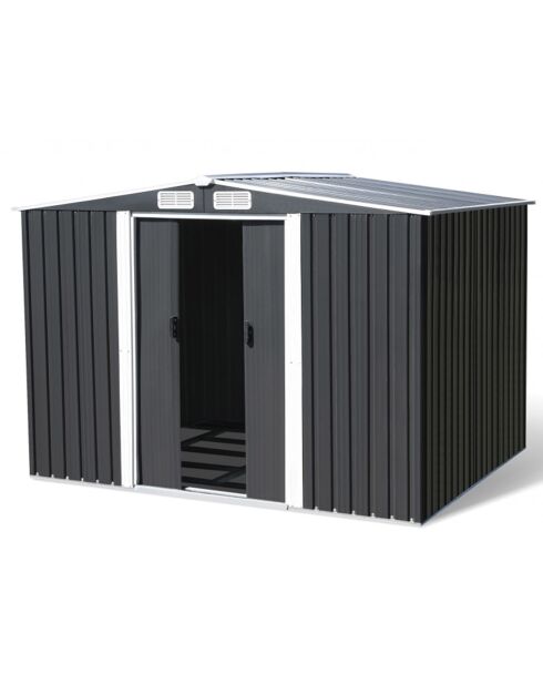 Abri de jardin Tulum avec base gris/blanc - 196.5x246.5x178 cm