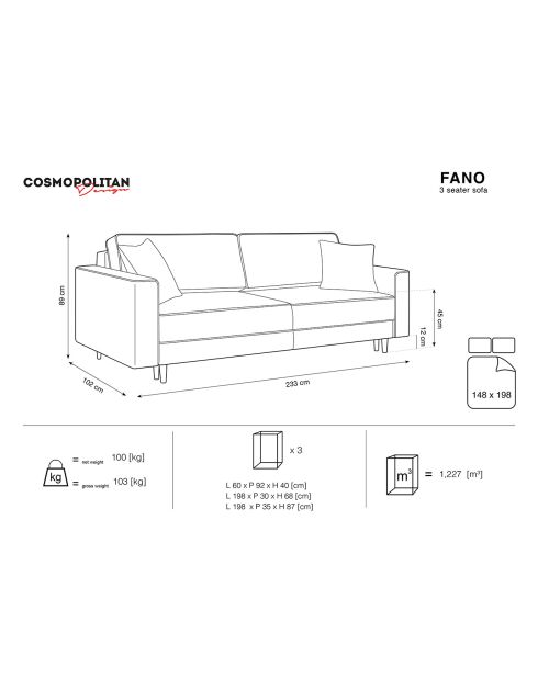 Canapé convertible avec coffre velours côtelé 3 places Fano jaune - 233x102x89 cm