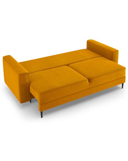 Canapé convertible avec coffre velours côtelé 3 places Fano jaune - 233x102x89 cm