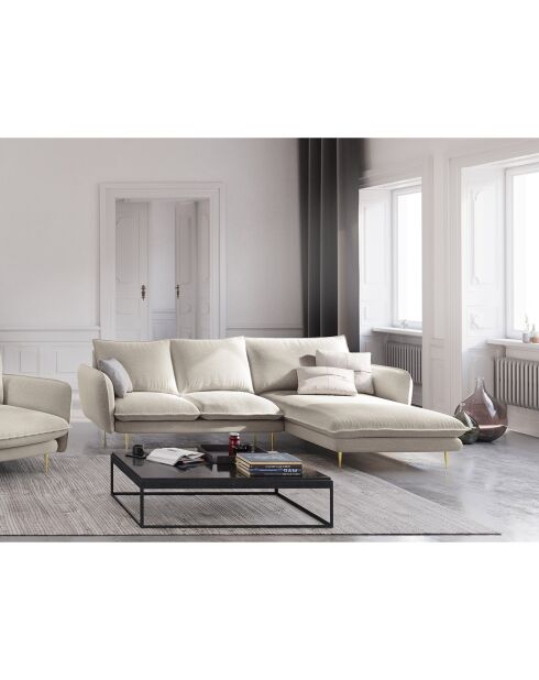 Canapé d'angle droit tissu 5 places Vienna beige clair - 255x170x95 cm