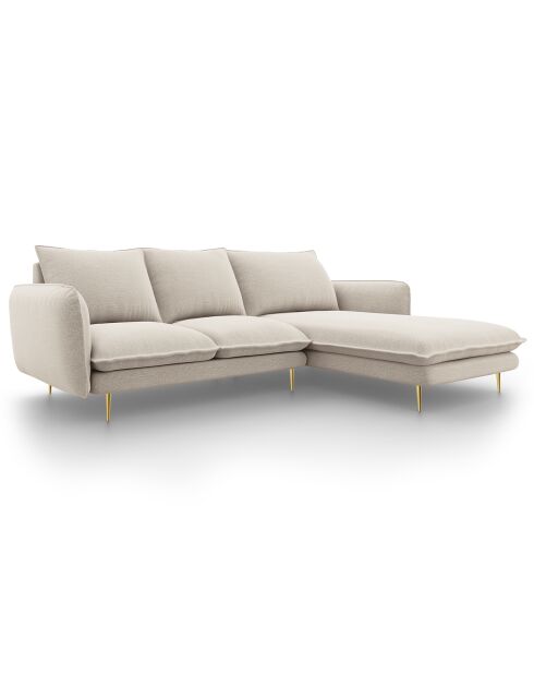 Canapé d'angle droit tissu 5 places Vienna beige clair - 255x170x95 cm