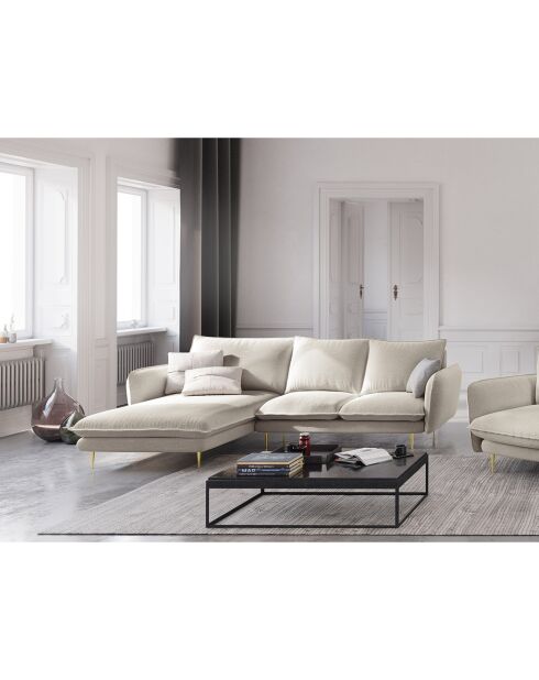 Canapé d'angle gauche tissu 5 places Vienna beige clair - 255x170x95 cm