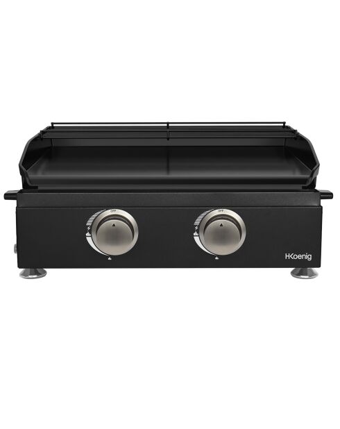 Plancha aus emailliertem Gusseisen mit 2 Brennern, schwarz, 50,5 x 42 x 24 cm