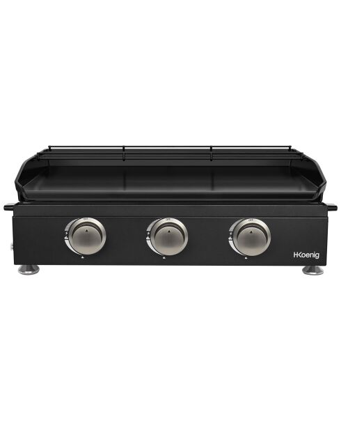 Plancha aus emailliertem Gusseisen mit 3 Brennern, schwarz, 67x42x24 cm