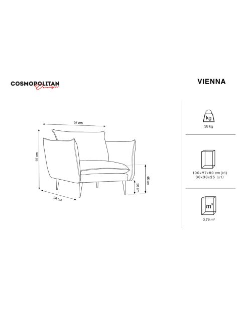 Fauteuil Vienna gris clair - 97x94x95 cm