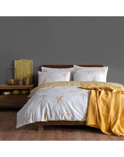 Parure housse de couette Meltem blanc/jaune