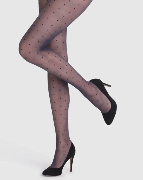 Collants Signature à pois 15 deniers marine