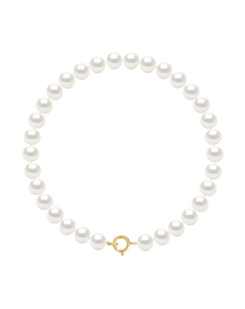 Bracelet en Or Jaune & Perles d'Eau Douce semi rondes blanc naturel