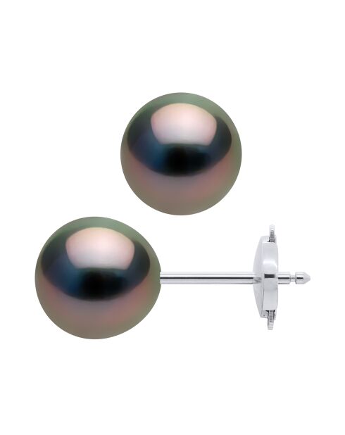 Prestige oorbellen in witgoud en ronde zwarte Tahitian Cultured Pearls