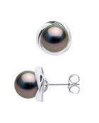Witgouden en ronde zwarte Tahitiaanse gekweekte pareloorbellen