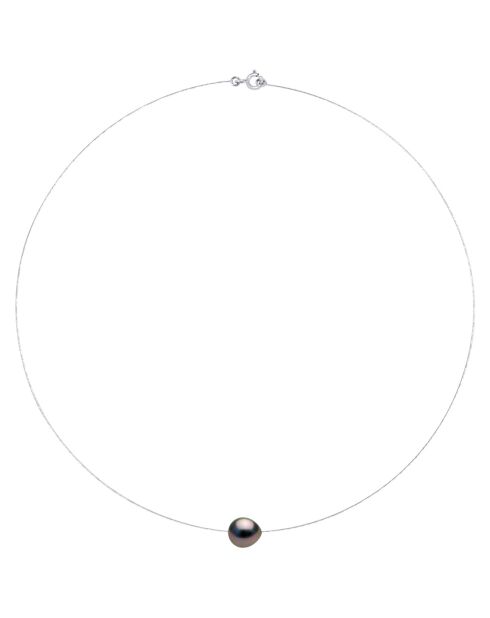 Runde Tahiti-Zuchtperlenkette aus Weißgold und Schwarz
