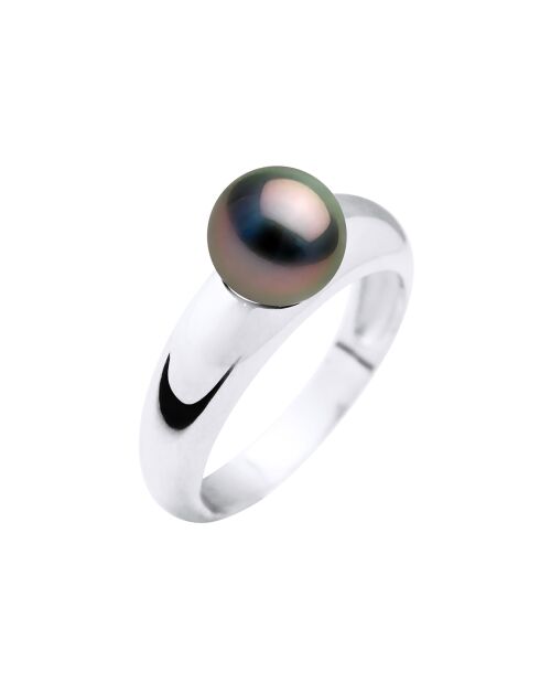 Schwarzer runder, gebogener Armreif aus Weißgold und Tahiti-Zuchtperlen