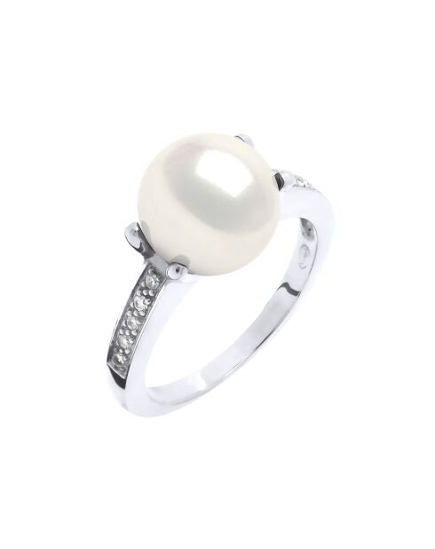 Witgouden armband, 0.10ct diamanten en parelmoer ronde witte gekweekte zoetwaterparel
