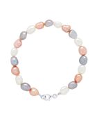 Armband aus Rhodium-Silber mit barocken Süßwasser-Zuchtperlen in Lavendel/Weiß/Rosa