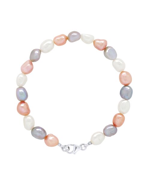 Armband aus Rhodium-Silber mit barocken Süßwasser-Zuchtperlen in Lavendel/Weiß/Rosa