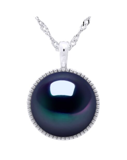 Halsketting met witgouden en zoetwatergekweekte parels en zwarte knopen