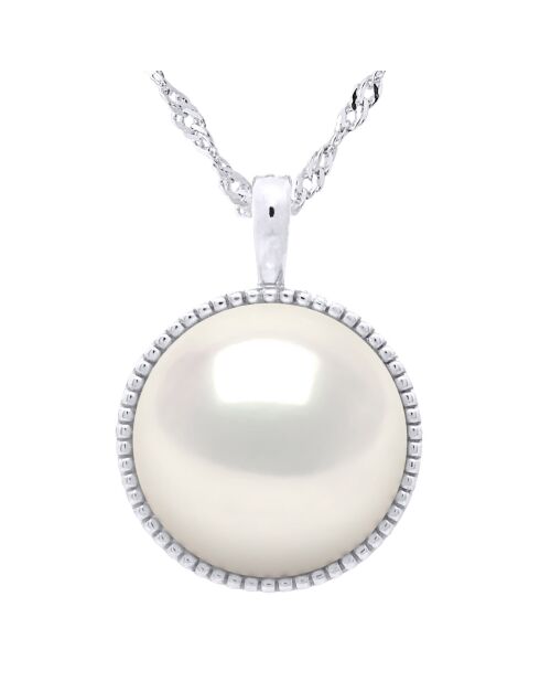 Gekweekte parelketting van witgoud en zoetwater met witte parelmoer-knoop