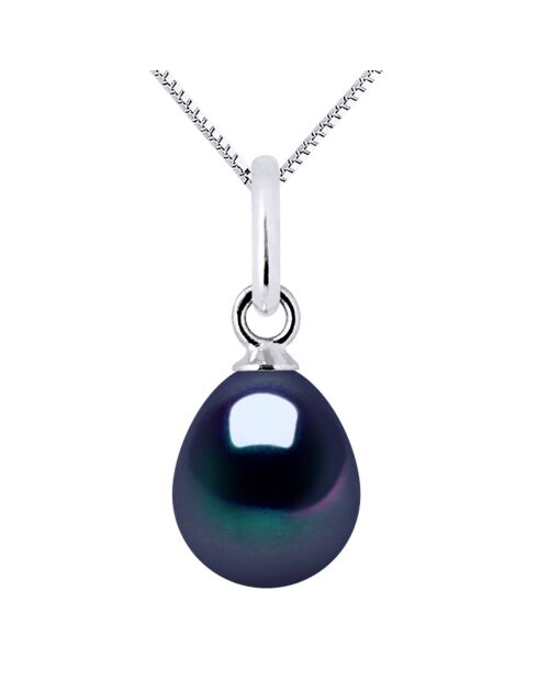 Pendentif en Or Blanc & Perle de Culture d'Eau Douce ronde noire