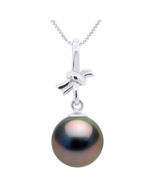 Pendentif Noeud en Or Blanc & Perle de Culture de Tahiti ronde noire