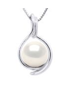 Runder Süßwasserzuchtperlen-Anhänger aus Weißgold und weißem Perlmutt