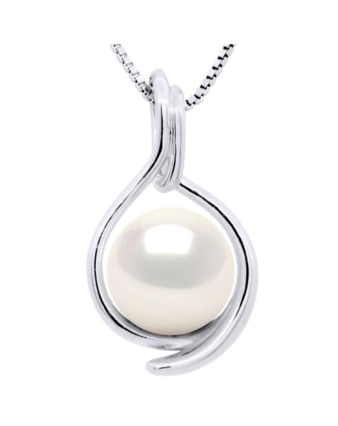 Runder Süßwasserzuchtperlen-Anhänger aus Weißgold und weißem Perlmutt