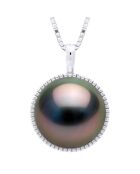 Anhänger aus Weißgold mit schwarzer runder Tahiti-Zuchtperle