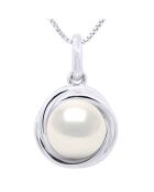 Runder Süßwasserzuchtperlen-Anhänger aus Weißgold und weißem Perlmutt