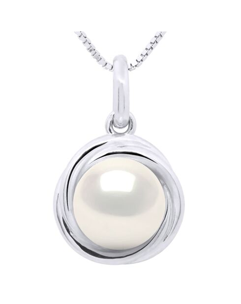 Runder Süßwasserzuchtperlen-Anhänger aus Weißgold und weißem Perlmutt