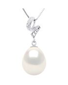 Pendentif en Or Blanc, Diamant 0.03 ct & Perle de Culture d'Eau Douce poire blanc nacre