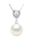 Oro bianco, diamante da 0,03 ct e perla perla bianca rotonda d'acqua dolce