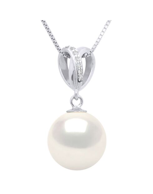 Weißgold, 0,03 ct Diamant und Perle Runde weiße Süßwasserperle