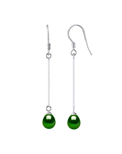 Gekweekte pareloorbellen van gerhodineerd zilver en zoetwater met malachietgroene parels