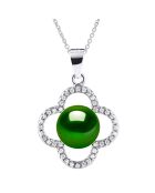 Collier en Argent Rhodié & Perle de Culture d'Eau Douce boutons vert malachite