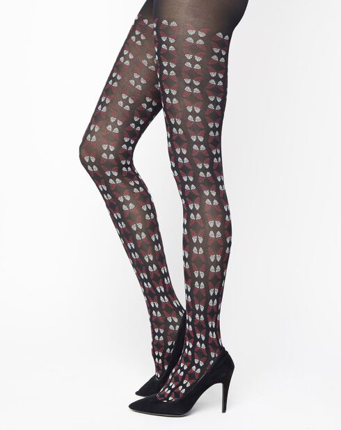 Collant Butterfly motifs papillons noir/rouge