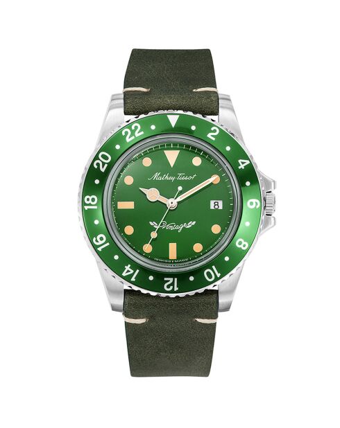 Montre Mixte Quartz en Cuir Mathy Vintage verte