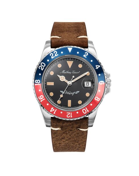 Montre Mixte Automatique en Cuir Mathy Vintage marron