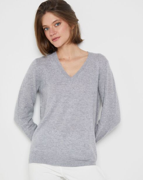 Pull 100% Cachemire Chou col V gris clair