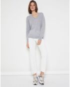 Pull 100% Cachemire Chou col V gris clair