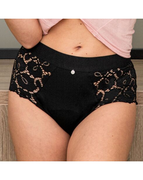 Culotte taille haute menstruelle en dentelle Bettina noire - flux moyen à abondant
