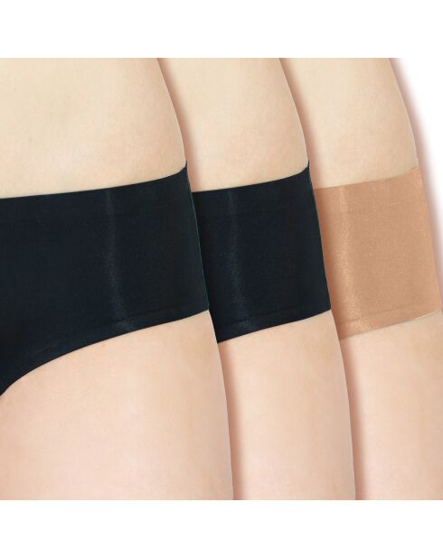 3 Shorties menstruels invisible noir/nude - flux moyen à abondant
