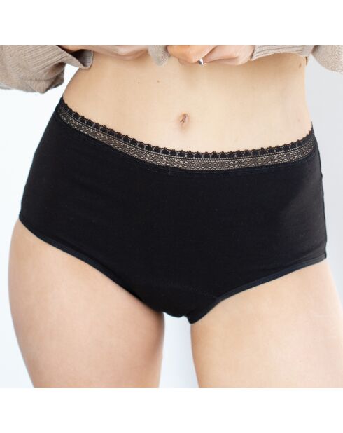 Culotte menstruelle en coton bio taille haute noir - flux moyen à abondant