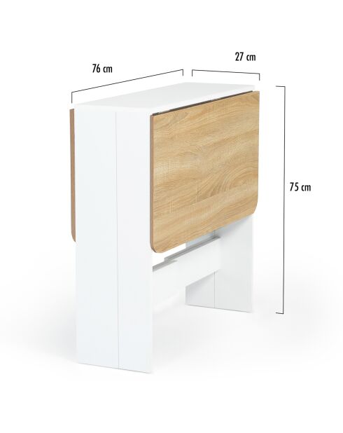 Table console pliable Edi 2/4 places blanc/hêtre - 27x76x75 cm