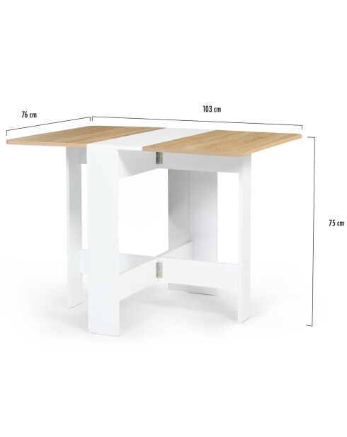 Table console pliable Edi 2/4 places blanc/hêtre - 27x76x75 cm