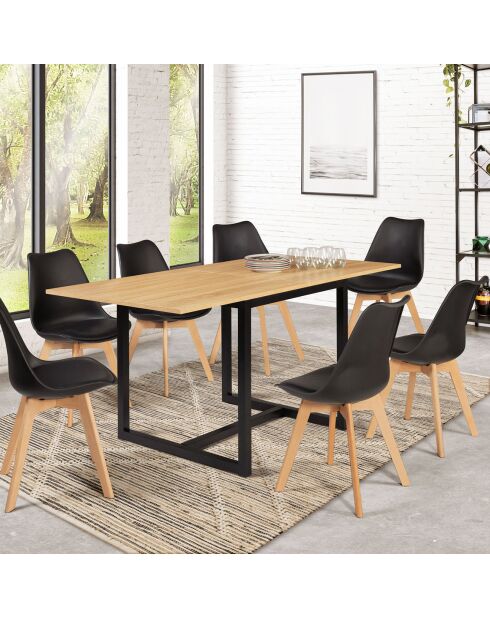 Table à manger extensible Memphis 6-8 personnes bois/noir - 80x78x78 cm