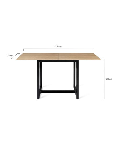 Table à manger extensible Memphis 6-8 personnes bois/noir - 80x78x78 cm