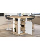 Ilot central avec rangements 6 personnes blanc/bois - 110x80x82 cm